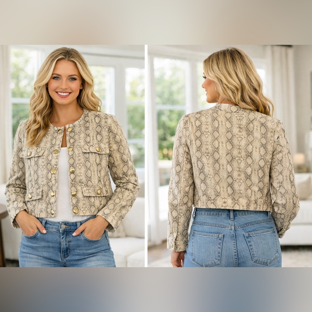 Zara Beige Snake Print Blazer -Size Small GUC